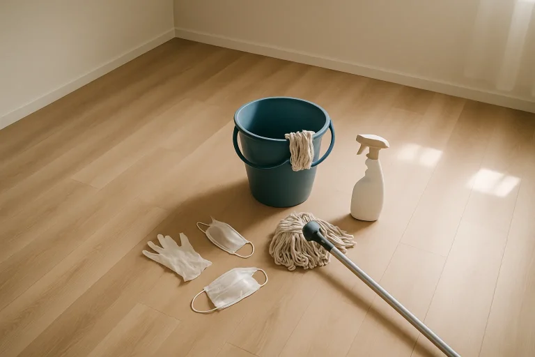 Appartement en cours de désinfection après un décès, avec équipement professionnel